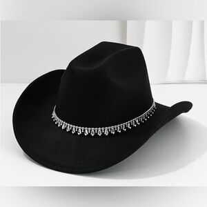 Black Felt Cowboy Hat with Silver Accents